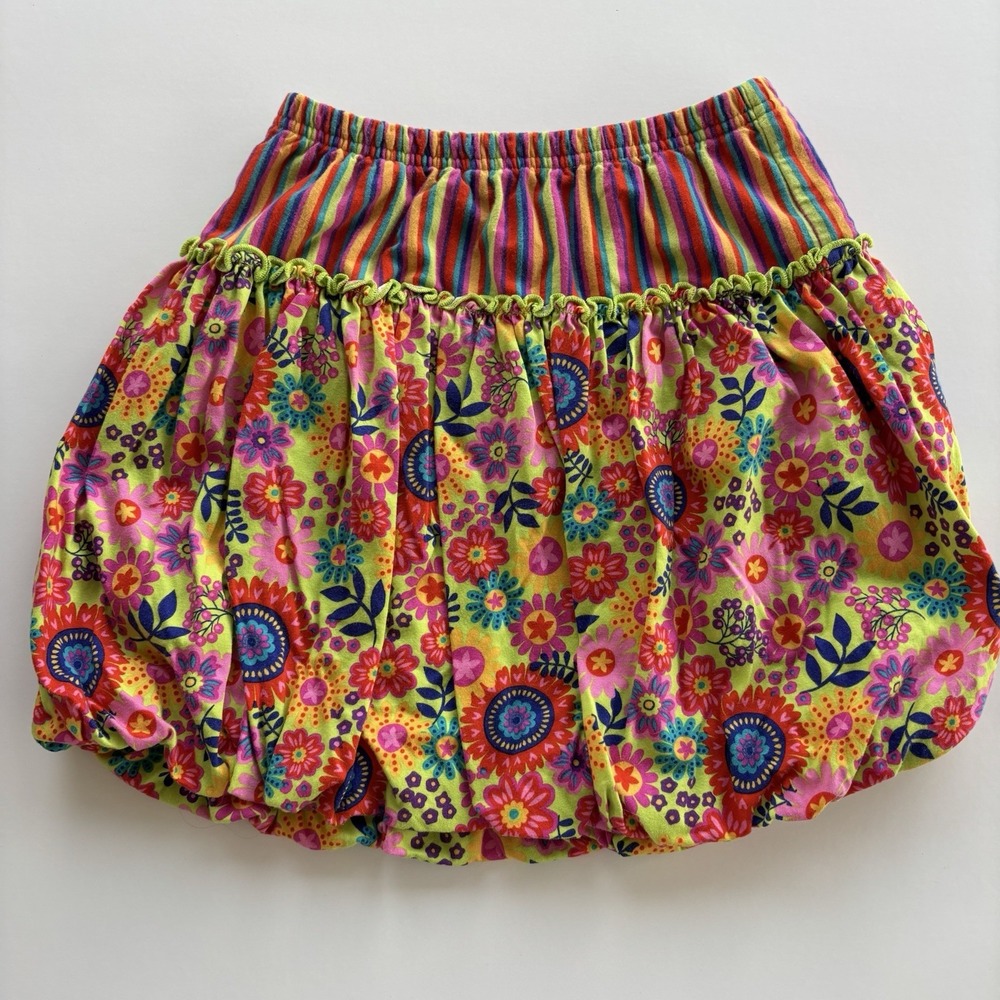 Hanna Andersson‎ 120 Floral Bubble Skirt Girls Size 6-7 Green Colorful Stripes